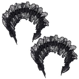 HOBBIESAY 14.3CM Black Lace Headband Lace Headdress Vintage Floral Embroidered Head Bands Fashion Lace Hairbands For Women Bridal Headpiece For Birthday Prom Parties