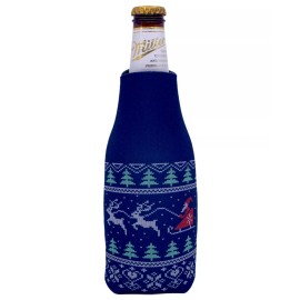 Coolie Junction Christmas Pattern Zipper Beer Bottle Coolie; Santa, Reindeer, Ugly Sweater Party