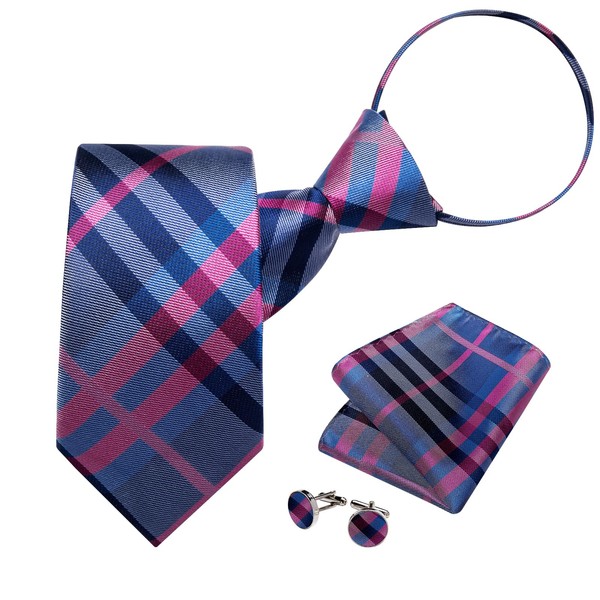 DiBanGu Silk Zipper Ties for Men,Paisley Solid Plaid Pre-tied Tie