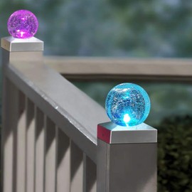 SUNNYPARK Solar Fence Post Cap Light, 4x4, Color Changing, Waterproof, Outdoor, Wooden or Vinyl Post, Garden Lights, Solar Powered, Crackle Glass Design