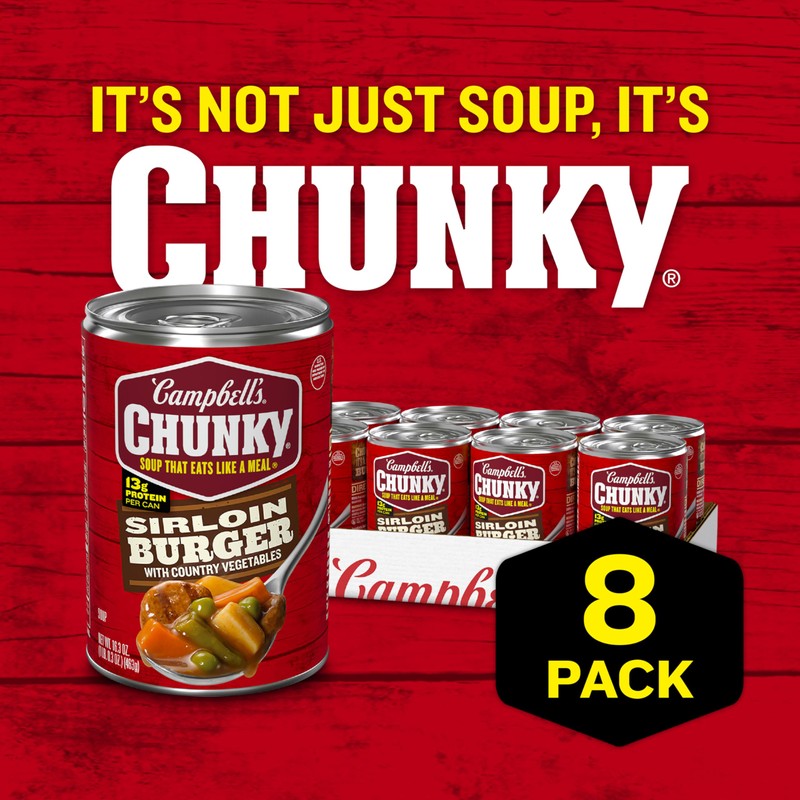 Campbell’s Chunky Soup, Sirloin Burger With Country Vegetable Beef Soup,