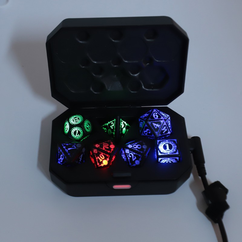 7pcs Electronic Dice LED Rechargeable with Charging Compartment Light Up