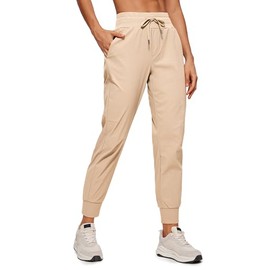 CRZ YOGA Athletic High Waisted Joggers for Women 27.5" - Lightweight Workout Travel Casual Outdoor Hiking Pants with Pockets Raw Linen Medium