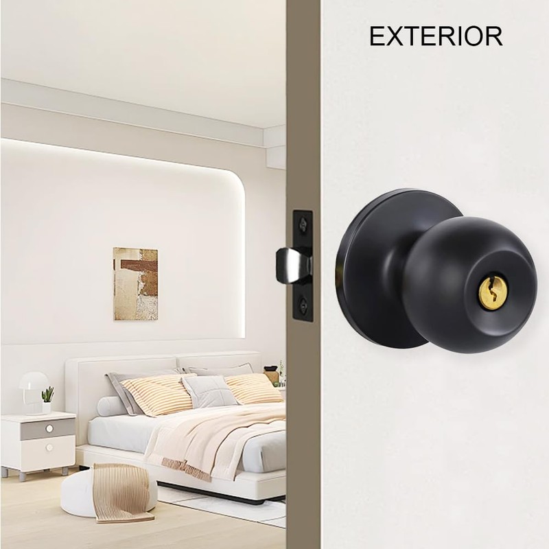 Door Knobs with Lock and Keys, Exterior/Interior Door Handle Lock
