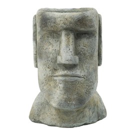A and B Home 8.9" H Gray Cement Indoor Outdoor Easter Island Stone Planter, Home Décor, Garden Accent Sculpture