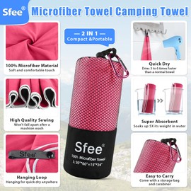 Sfee 2 Pack Microfiber Travel Towel, Quick Dry Towel Camping Towel Large Beach Towel Super Absorbent Compact Lightweight Sports Towel Gym Towel Set for Beach, Gym, Hiking, Pool, Backpacking,Bath,Yoga