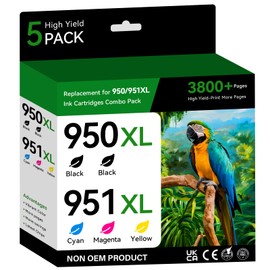 5/Pack 950XL 951XL Ink Cartridges for HP Printer Compatible for HP 950 951 Ink Cartridges Combo Pack Work with HP OfficeJet Pro 8600 8610 8620 8630 8615 8100 276DW 251DW (2 Black/Cyan/Magenta/Yellow)
