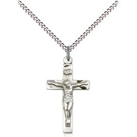 F A Dumont Sterling Silver Crucifix Pendant with 18" Stainless Steel Lite Curb Chain.