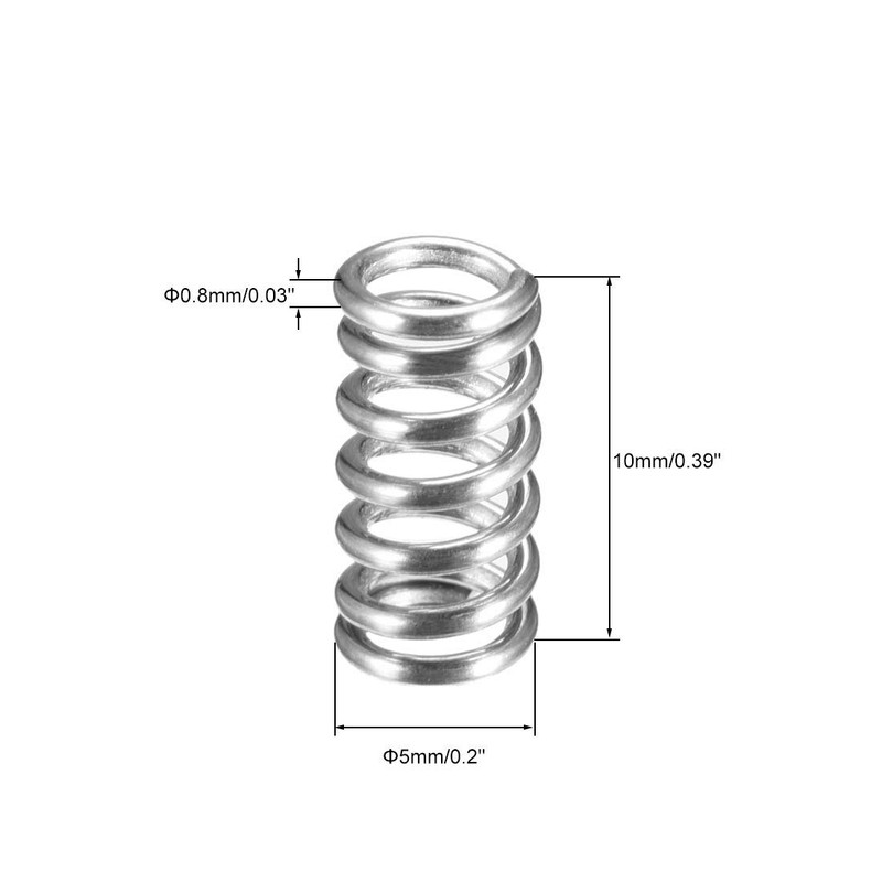 TOP-VIGOR 10Pcs Compression Spring, 0.8mm Wire Diameter,5mm OD,10mm Free Length