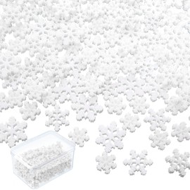 150 Mini Copos de Nieve para Manualidades Copos de Nieve de Resina Brillante Adornos de Copo de Nieve Peque?o de Pl¨¢stico con Caja de Almacenamiento para Invierno Fiesta Bricolaje 3 Tama?os (Blanco)