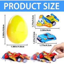 Easter party favors gift Eggs Pre Filled with Pull Back Ca0rs Planes, Plastic Easter Eggs with 24pcs Cars and Airplane Toys and Fun Tattoos for Easter Party Favors Classroom Activity Gifts for Boys