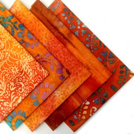 Inferno Batik Fat Quarter Fabric Bundle - 5 Fat Quarters of 100% Cotton Fabric Batiks in Reds, Oranges, Yellows & Maroons by Sewing Cuts