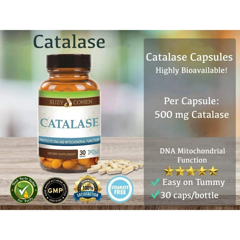 Suzy Cohen Catalase 12,500 Catu (500mg) Supplement Potent Antioxidant (Vegan)