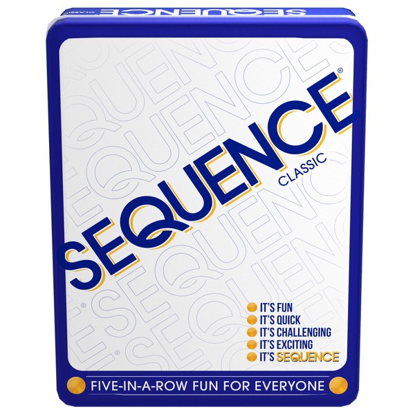 Sequence in a Tin - Five-in-a-Row Fun for Everyone by Jax, White, 2-12 Players