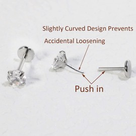 Threadless Flat Back Earrings 6 Pairs Earring Sets Small Huggie Hoop Earrings for Women Surgical Steel Earrings, Stainless Steel, Cubic Zirconia