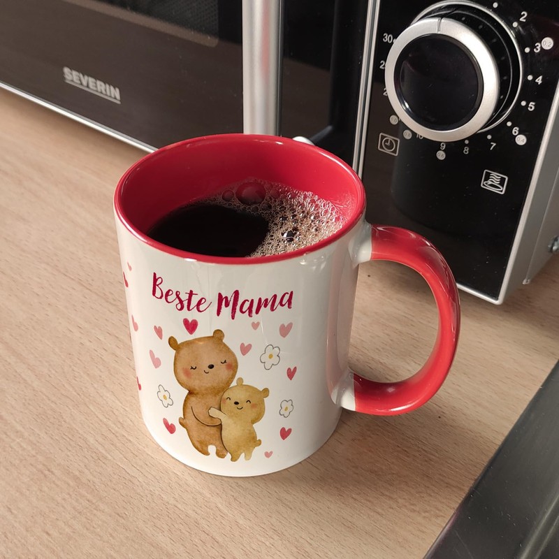 Bären Mutter und Kind Kaffeebecher in rot mit Spruch Beste