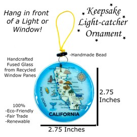 California Map Christmas Tree Ornament - Art Glass Light Catcher