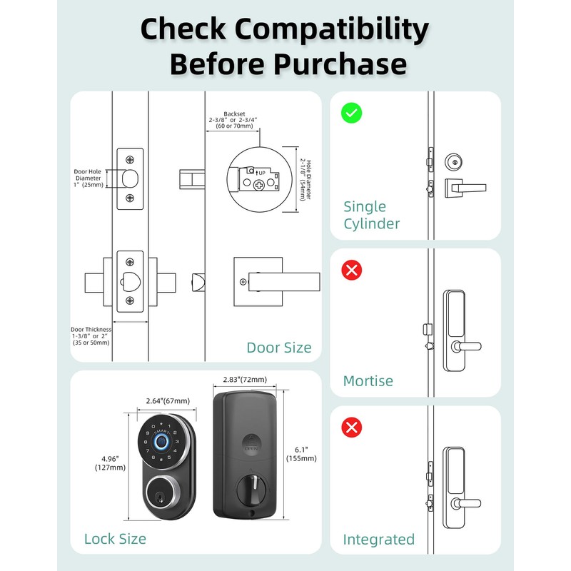 Onemake Keypad Fingerprint Smart Door Lock, Keyless Entry Door Lock