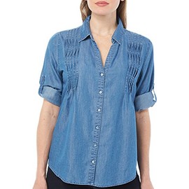 Gloria Vanderbilt Women's Giselle Chambray Top (S, Light Blue)