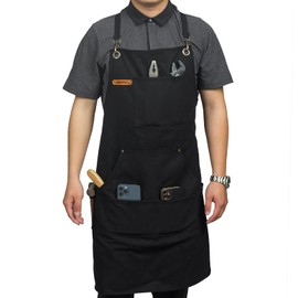 KEMITAC Work Apron, Men's Apron, Gardening Apron, Welding Apron, Outdoor Apron, Waterproof Material, Adjustable, Camping, Nursery, Adult Apron, Work, Home, Cooking, Black