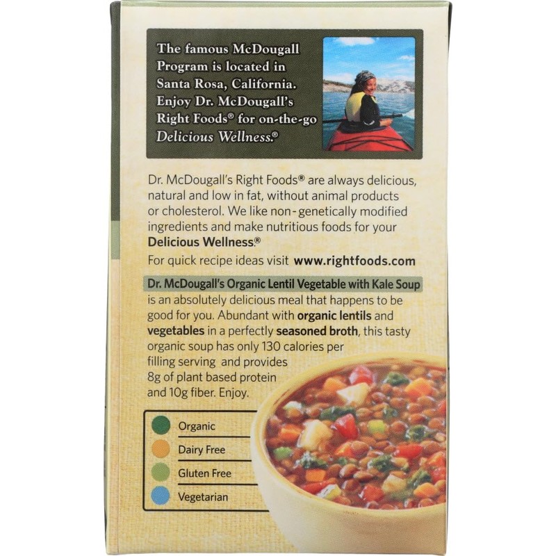 Dr. McDougall's Right Foods Organic Vegetable Soup, Lentil, 18-Ounce (Pack