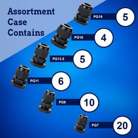 New Age America® 50pcs PG Cable Glands Kit KableLock™ | PG7 - PG19 | Black | Nylon Cord Grip Strain Relief | Adjustable Locknut Cable Connectors | IP68 Waterproof | PG7, PG9, PG11, PG13.5, PG16, PG19