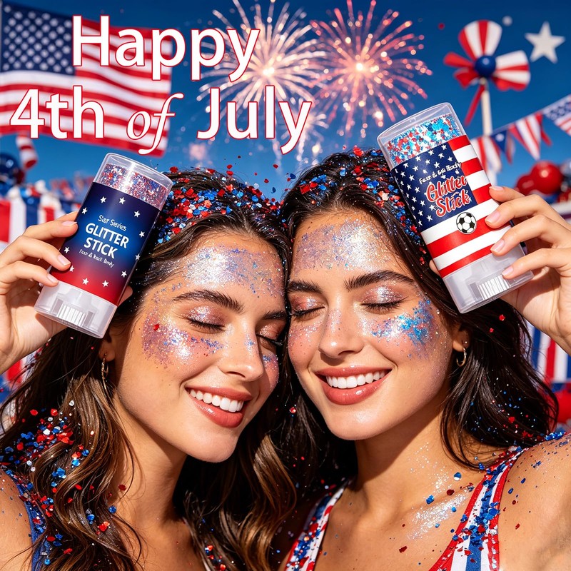 2Pcs White Blue Red Body Glitter Stick | Face Hair