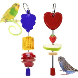 QBLEEV 2 Pack Bird Food Holder, Parakeet Foraging Toys, Quaker Parrot Fruit Vegetable Stick Feeders, Stainless Steel Birds Hanging Food Treats Skewer Tool Set for Budgie Macaw Conure Cockatiel