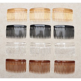 Ruwado 12 Pcs Hair Side Combs for Women Plastic 14 Teeth 7 x 4.5 cm Twist French Vintage Style Hair Accessories for Bridal Wedding Veil Fine Long Curly Hair Decoration (Colorful)