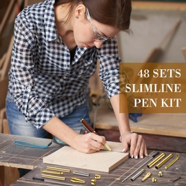 Colarr 48 Pcs Pen Kits for Wood Turning 7mm Slimline Pen Twist Kit with Refill Lathe Turning for DIY Copper Making Friend Office Teacher Students Classroom Gifts(Gold)