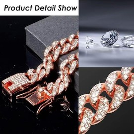 Cuban Link Dog Collar Rose Gold Crystal Studded Luxury Metal Chain Collar with Secure Buckle, Adjustable Jewelry Pet Necklace for Small, Medium, Large Dogs Cats (Rose Gold, 10 Inch)