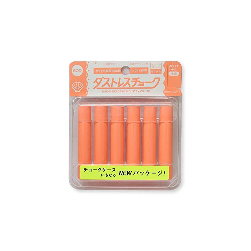 Nippon Rikaku DCK-6-RG Dustless Fluorescent Chalk, Orange, 6 Pieces