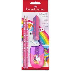 FABER-CASTELL 111518 - Unicorn writing set with HB pencils, sharpener and eraser, school set for children