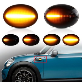LED Side Marker Light Assembly for MINI Cooper R55 R56 R57 R58 R59 2006-2015, Smoked Lens Sequential Amber Front Fender Turn Signal Blinker, 2PCS