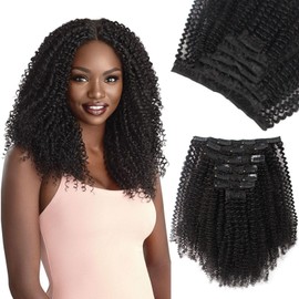 Yuniffe Afro Curly Clip in Hair Extensions for Black Women Real Human Hair Extensions Clip ins 4A 4B Afro Kinky Curly Natural Black Double Weft Remy Hair Extensions 12 Inch 7Pcs 120g