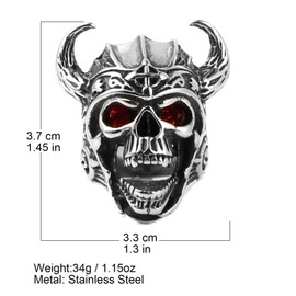 HZMAN Stainless Steel Skull Ring for Men Boys Gothic Punk Knights Templar Helmet Skull Ring Jewelry Gift (Red Eye,9)