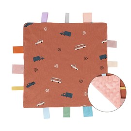 AmazingM Baby Tags Security Blanket, Sensory Soothing Blanket with Tags,Dotted Backing Taggies Blanket for 3-12 Months Boys and Girls. (Car)