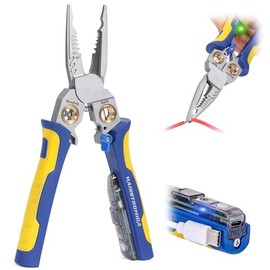 haisstronica 9-in-1 Rechargeable Wire Stripper with NCV Voltage Tester, 10-18 AWG Professional Electrical Pliers with Audible & Visual Alert, USB-C Charging Multi-Tool with One-Handed Lock & TPR Grip