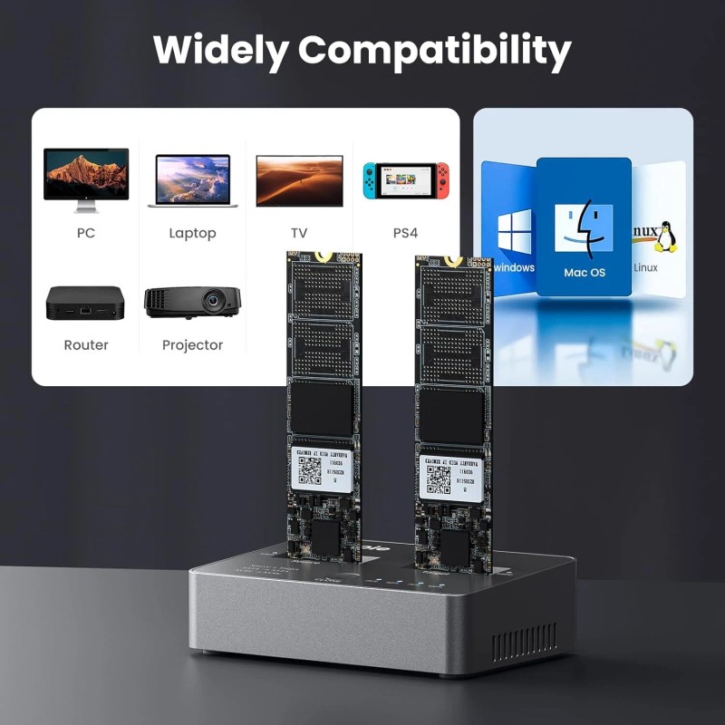 Coolpie Offline Clone M.2 NVME/SATA Duplicator 2-Bay Docking Station for