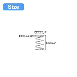 sourcing map Compression Spring, 5Pcs 304 Stainless Steel, 3mm OD, 0.3mm Wire Size, 5mm Free Length, Silver Tone