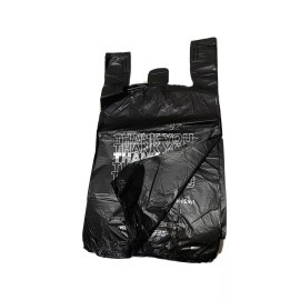 Choice 200 Bags 1/6 Large 21 x 6.5 x 11.5 Black  "Thank You" T-Shirt Plastic Grocery Sh