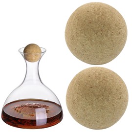Piutouyar 2 Pack Wine Cork Ball, 2.76 Inch Natural Wooden Cork Ball Stopper for Wine Decanter, Glass Carafe, Bottle Replacement