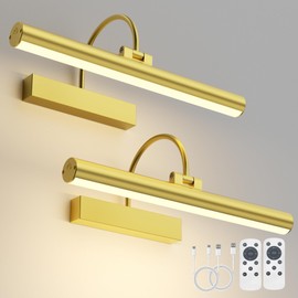 VOLISUN Picture Lights for Wall, 13 inch Rechargable Picture Light Battery Operated, 3 Color Temperatures Cordless Picture Light with Remote, Art Light for Paintings, Gallery, Portrait, 2 Pack (Gold)