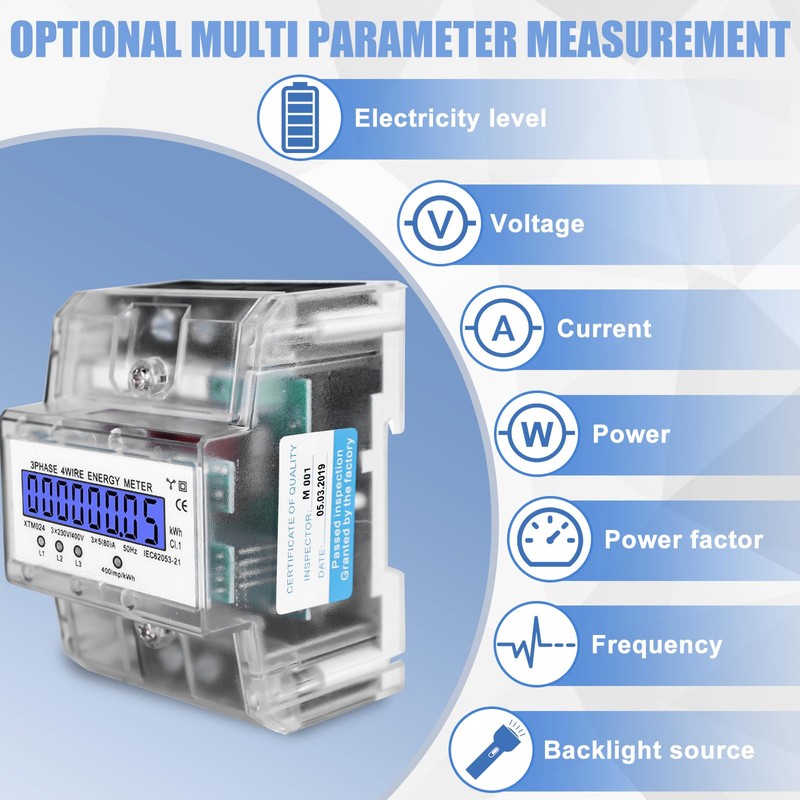Electricity Meter, DIN Rail, Three-Phase Meter, Calibrated Electricity Meter with