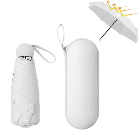 YZDZSW Travel Umbrella, 6 Ribs Mini Umbrella, Folding Travel Umbrella Small UV Umbrella with Capsule Case Mini Anti-UV Umbrella for Men Women 90 x 55cm(White)