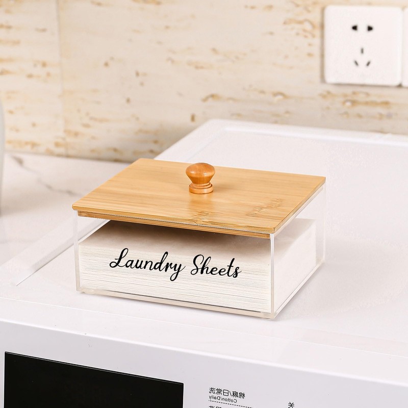 VOTLEVT Bamboo Laundry Detergent Sheets Holder with Acrylic Container, Organization