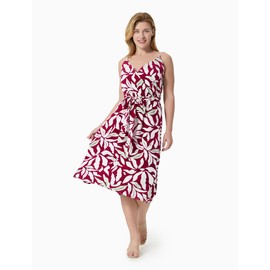 PATPAT Family Matching Hawaiian Outfits: Women V Neck Spaghetti Strap Tropical Floral Sundress - Mommy and Me Matching Dresses for Vacation Beach Luau Cruise, Red Palm Leaf, Women, Medium