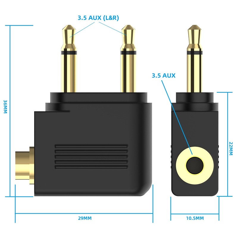 HIEbee Dual 3.5mm Male to 3.5mm Female Airplane Headphone Adapter