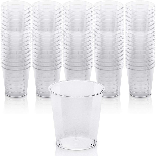 DecorRack 1 Oz Shot Glasses, Hard Clear Plastic Shot Cup, Disposable Jello Shots Party Cups, Mini Cups Shot Glasses (80 Pack)