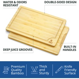 Bamboo Chopping Board Set with Juice Groove (3 Pieces) - Kitchen Chopping Boards for Meat (Cutting Board) Vegetables Bread and Cheese